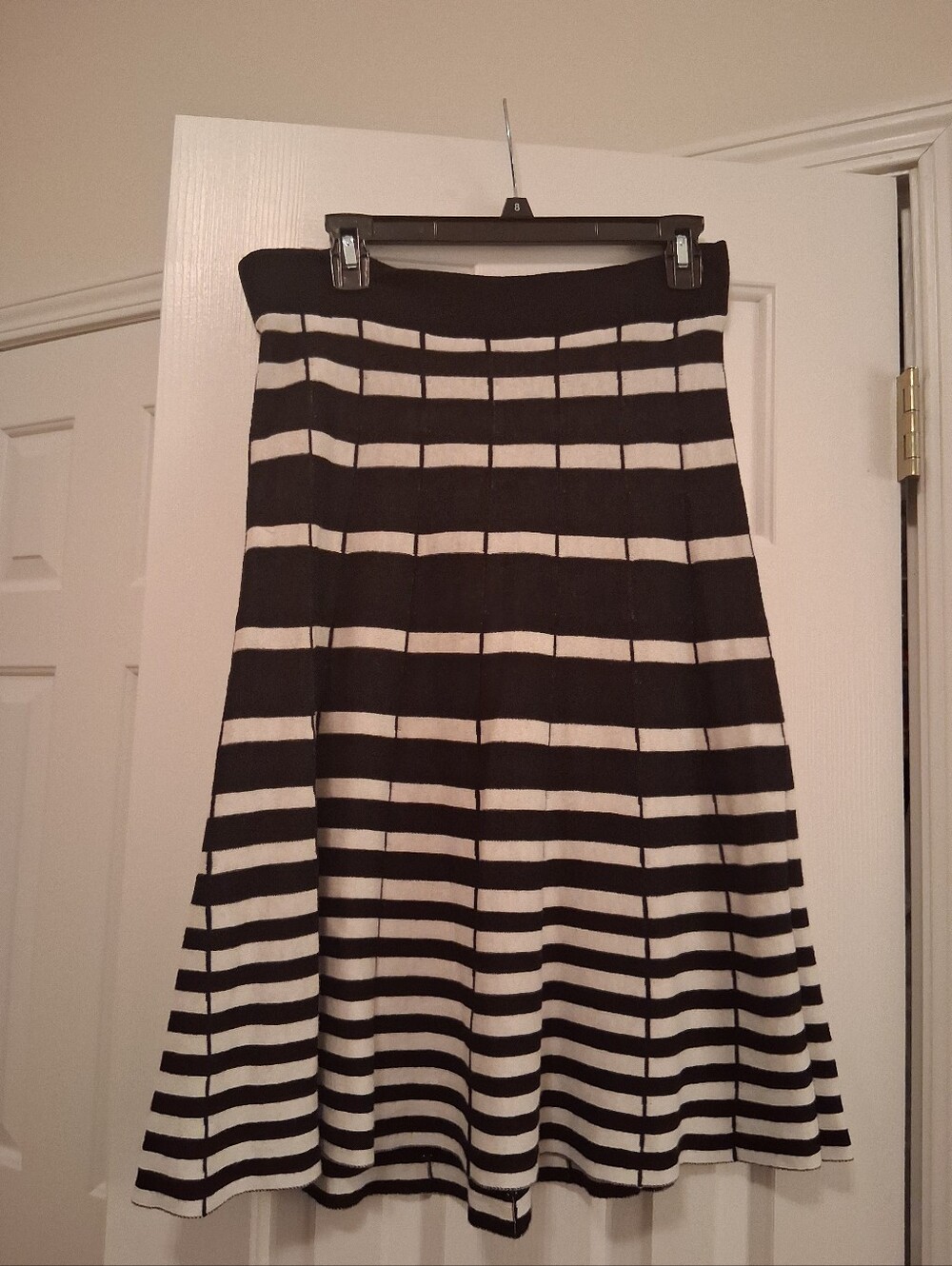 Cato Black and White Striped A-Line Skirt